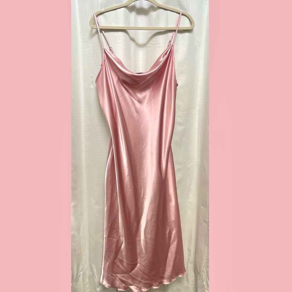 Bebe Pink Satin Midi Slip Dress